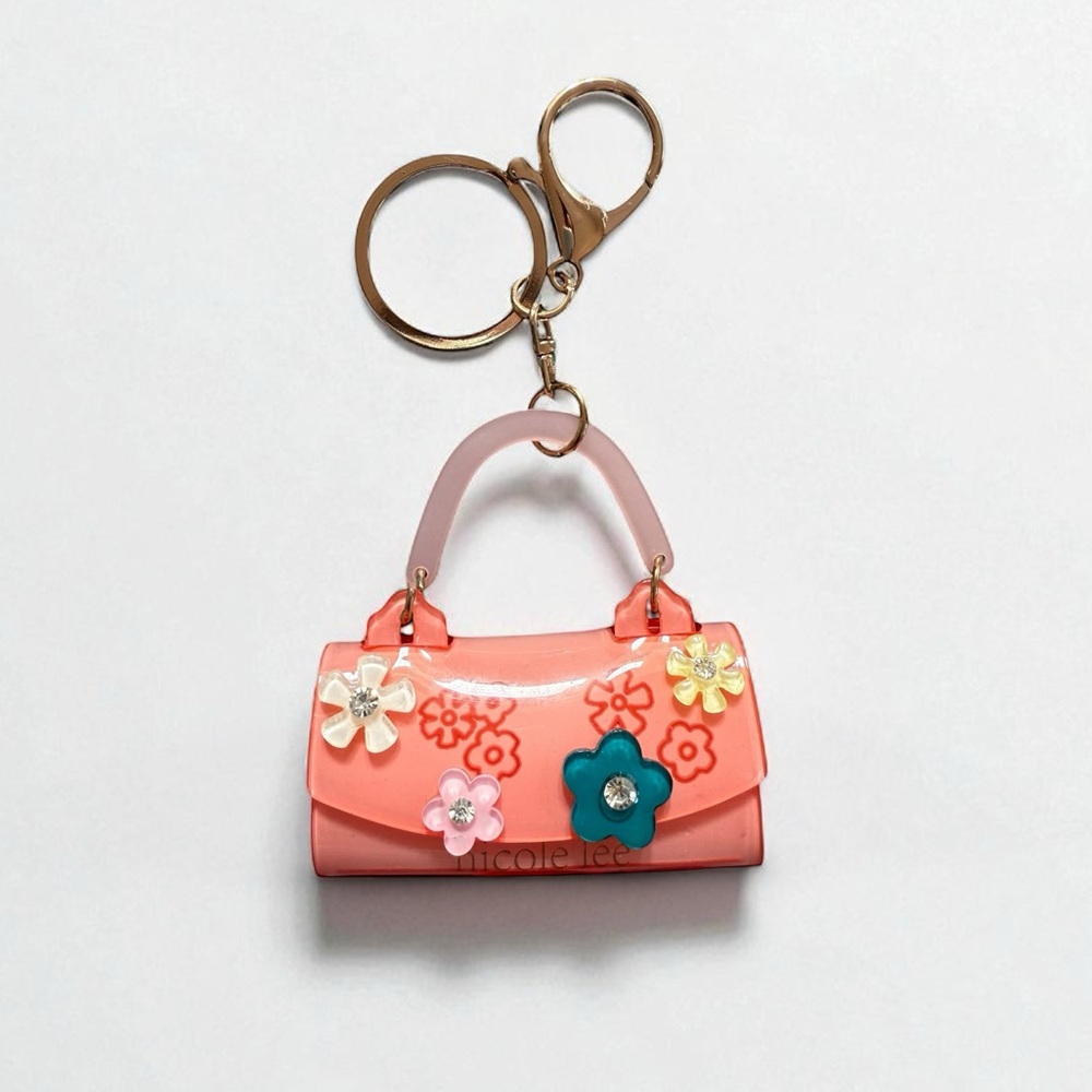 NICOLE LEE Orange and Pink Floral Mini Handbag Keychain NWOT